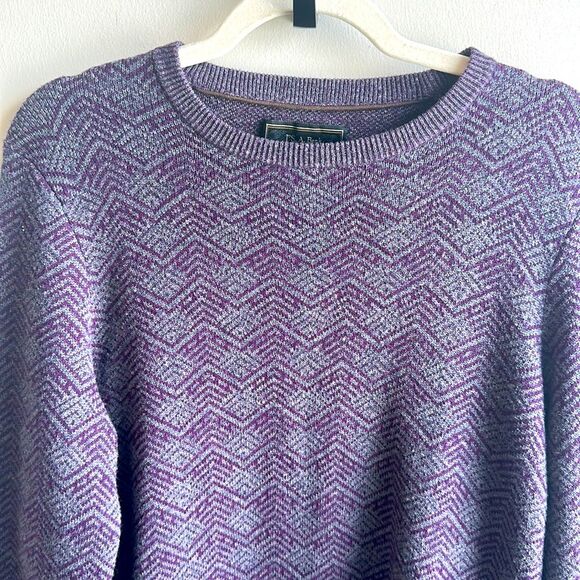 Jos A Bank Reserve Purple and Gray Lamb’s Wool Herring Bone Pull Over Sweater S - Picture 2 of 4
